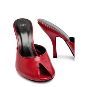 NWT Jude Date 105 Peep-Toe Lambskin Leather Heeled Mules Red Women's Size EU 37